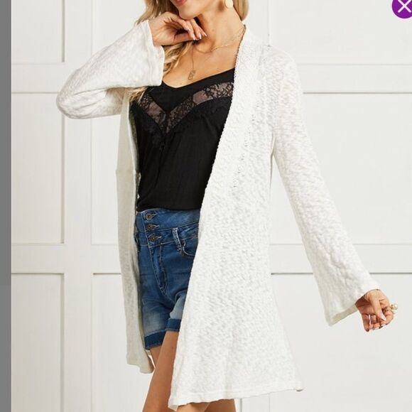 🆕 Suzanne Betro White Lace Accent Open Cardigan - Picture 2 of 10